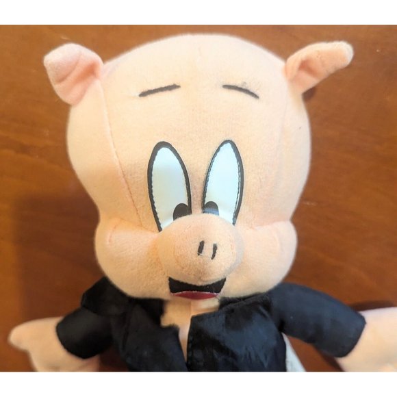 Vintage Looney Toons Porky Pig Plush 9" Stuffed Toy Black Jacket 1995 - Picture 3 of 6